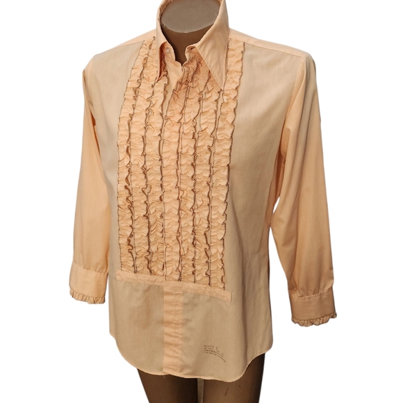 Vintage Sherbert Orange Delton Ruffle Tuxedo Shirt with French Cuff Size 15.5 - Picture 1 of 9